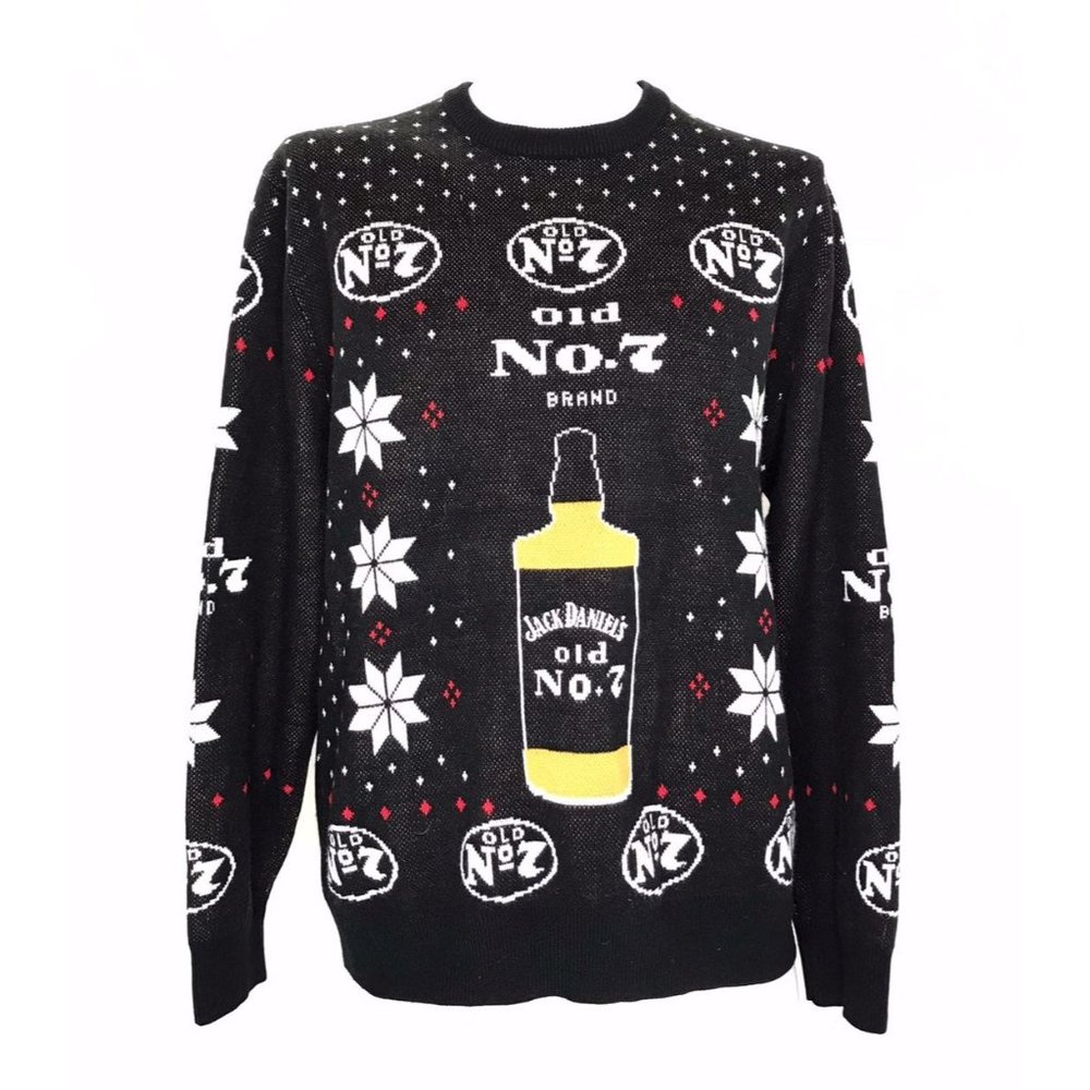 Ugly Christmas Sweater Jack Daniels Bourbon Old No 7 Logo Snowflakes M